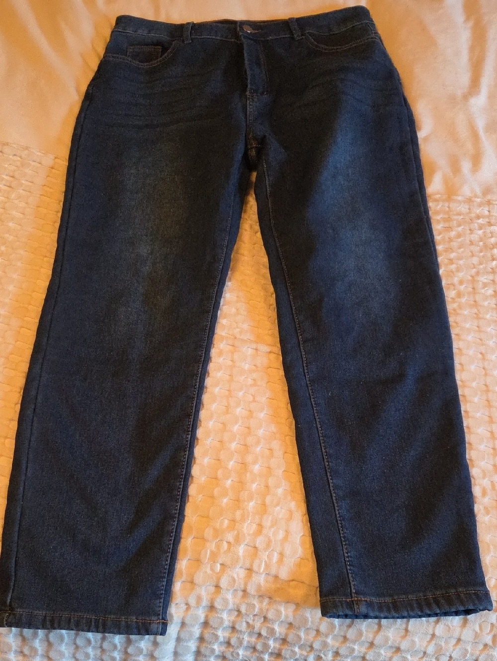 Classic Women's Dark Blue Fleece Lined Straight-Leg Jeans Xl